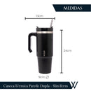 Copo Térmica Parede Dupla SlimTerm e Canudo Preta 890ml - Wolff