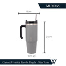 Copo Térmica Parede Dupla SlimTerm  e Canudo Cinza 890ml - Wolff
