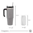 Copo Térmica Parede Dupla SlimTerm  e Canudo Cinza 890ml - Wolff