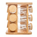 Conjunto 12 Potes em Borossilicato com Tampa Hermética e Rack Giratório em Bambu 120ml - Wolff