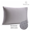 Jogo 2 Fronhas Bordado Belle Maison 50cm x 70cm Cinza Microfibra - Lyor