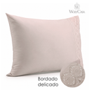 Jogo 2 Fronhas Bordado Belle Maison 50cm x 70cm Bege Microfibra - Lyor