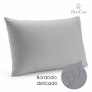 Jogo 2 Fronhas Bordado Duquesa 50cm x 70cm Cinza Microfibra - Lyor