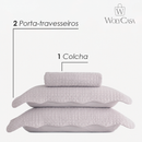 Colcha Matelassê Quadrat Casal com 2 Porta Travesseiros Rosa Microfibra - Lyor