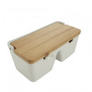 Saleiro de Mesa com 2 Divisórias de Cerâmica e Tampa de Bambu e Colher Bianco 20cm x 9cm - Lyor
