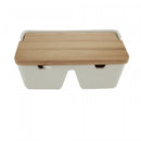 Saleiro de Mesa com 2 Divisórias de Cerâmica e Tampa de Bambu e Colher Bianco 20cm x 9cm - Lyor
