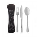 Conjunto 4 peças Estojo de Neoprene Preto com 3 Talheres Positano Aço Inox - Lyor