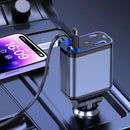 Carregador Turbo 4 em 1 Automotivo com Cabos Retráteis e Porta USB
