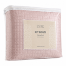 Colcha Matelassê Quadrat Casal com 2 Porta Travesseiros Rosa Microfibra - Lyor